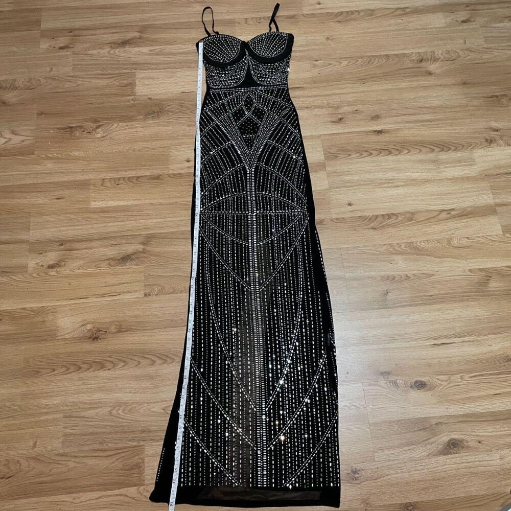 rhinestone sheer dress has slit on the back